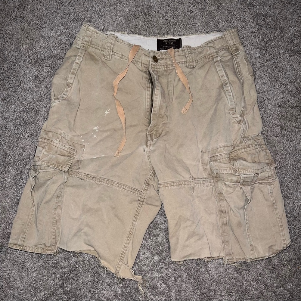 Abercrombie & Fitch Cargo Shorts Men's 32 Beige Heavy Casual Preppy Distressed